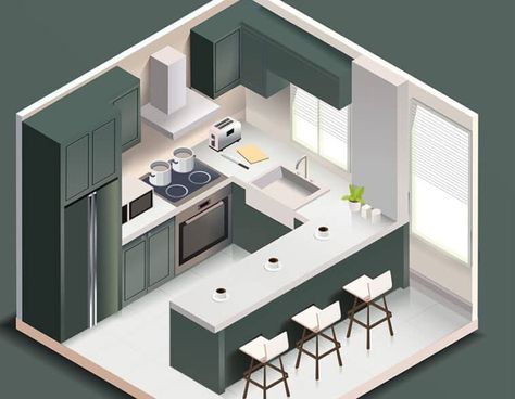 Kitchen Layout Dimensions (Size Guide) - Designing Idea Modern Black Kitchen, Paint For Kitchen Walls, Kitchen And Dining Area, Kitchen Layout Plans, Beautiful Kitchen Designs, Desain Pantry, Kitchen And Dining Room, Kitchen Design Plans, Living Room Design Decor