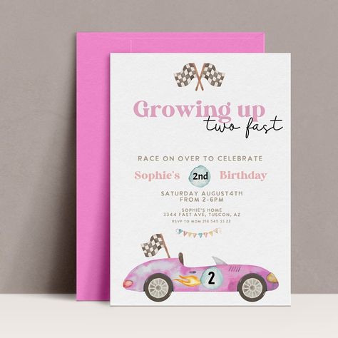 Growing Up 2 Fast Birthday Theme Girl, Two Fast Two Furious Birthday Girl, Growing Up Two Fast Birthday Girl, Two Girl Birthday Party Themes, 2nd Birthday Ideas For A Girl, Second Birthday Theme Ideas, Two Fast Birthday Girl, Two Cute Birthday Party Theme, 2nd Bday Party Ideas Girl