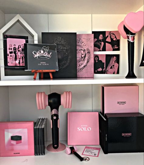 ig @rosegyuv Blackpink Albums Collection, Blackpink Album Collection Aesthetic, Blackpink Merch Collection, Kpop Vibes Aesthetic, Blackpink Room, Blackpink Things, Blackpink Collection, Blackpink Lightstick, Blackpink Merch