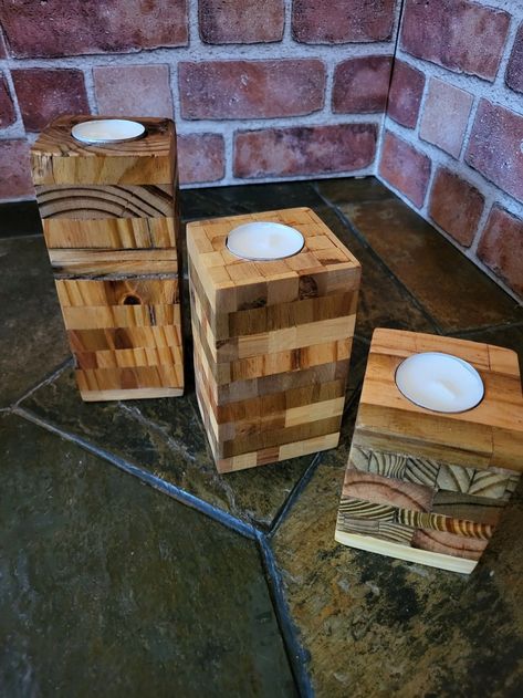 Unleash your creativity with woodworking projects suitable for everyone. From beginners to experts, there’s something for all skill levels in this collection. Barn Wood Crafts Candle Holders, Woodworking Candle Holder, 4x4 Wood Crafts, Jenga Crafts, Rustic Tealight Holder, Wood Shops, Wood Tea Light Holder, Rustic Wood Candle Holders, Wood Pillar Candle Holders