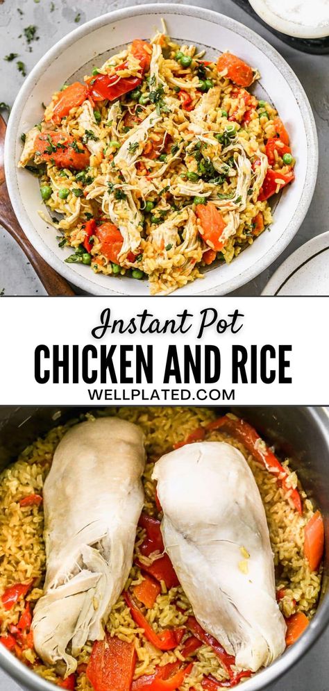 An easy instant pot chicken and rice recipe! With lean chicken and brown rice, this healthy instant pot chicken with rice is a sure winner! Instant Pot Chicken And Rice, Chicken And Rice Recipe, Healthy Instant Pot, Chicken With Rice, Lean Chicken, Chicken And Brown Rice, Poached Chicken, Mediterranean Chicken, Chicken And Rice