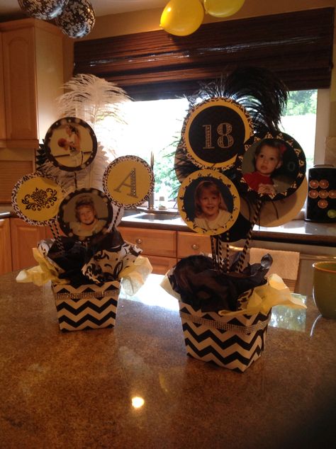 Center pieces for 18th birthday Centerpieces For Guys Birthday Party, 18th Birthday Party Centerpieces, 18th Birthday Table Centerpieces, Diy Centerpieces For Party For Men, 18th Birthday Centerpieces, Simple Centerpieces Diy, Table Centerpiece Ideas, Party Table Centerpieces, Birthday Table Decorations