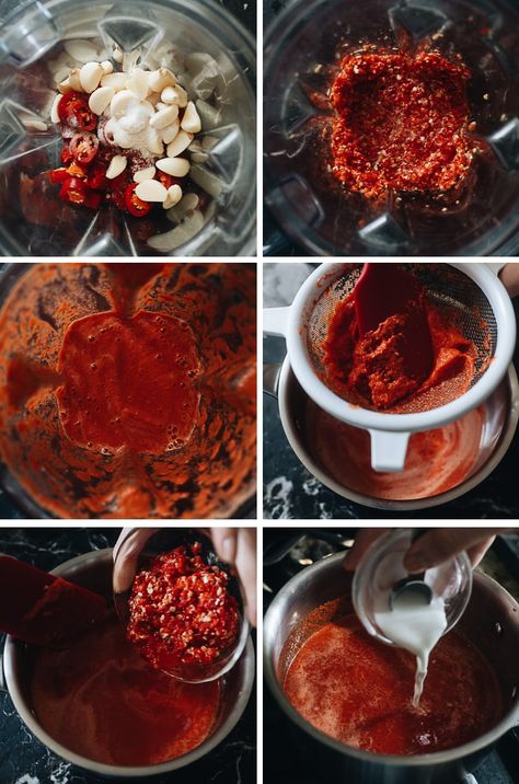 This homemade chili garlic sauce recipe is just like the famed Huy Fong brand, giving you authentically garlicky and spicy results that are rich and well balanced. Use it to create your favorite Asian recipes! {Vegan, Gluten-Free} Huy Fong Chili Garlic Sauce, Homemade Chili Garlic Sauce (huy Fong Brand Copycat), Huy Fong Chili Garlic Sauce Recipes, Garlic Chili Sauce Recipe, Chili Paste Recipe, Recipes With Chili Garlic Sauce, Chilli Garlic Sauce, Garlic Chili Sauce, Making Chili