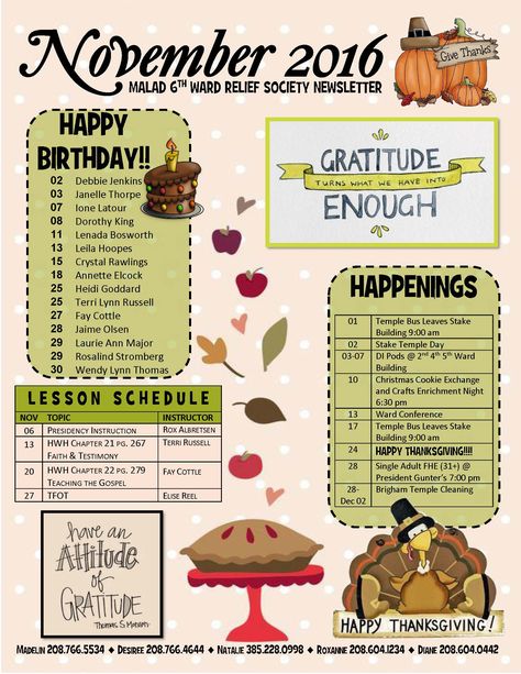 RELIEF SOCIETY NEWSLETTER NOVEMBER 2016 THE CHURCH OF JESUS CHRIST OF LATTER DAY SAINTS Resident Newsletter Ideas, Office Newsletter Ideas, Relief Society Newsletter Ideas, November Newsletter Ideas, Relief Society Newsletter Templates Free, Work Newsletter Ideas, News Letter Ideas, Church Newsletter Ideas, November Newsletter Template