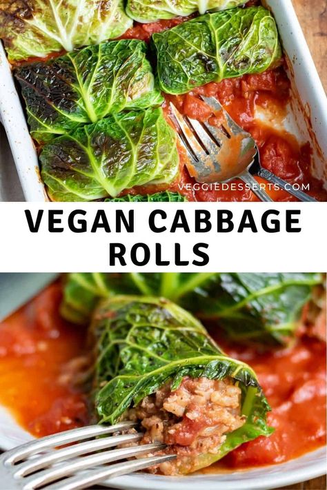 This Vegan Cabbage Rolls recipe is a tasty meat-free take on a classic dish. The easy stuffed filling contains rice and walnuts and a homemade tomato sauce. Enjoy as a comforting dinner or healthy vegetarian side. Vegan Stuffed Cabbage, Vegetarian Cabbage Rolls, Vegan Cabbage Rolls, Vegan Cabbage, Vegan Stuffed Peppers, Stuffed Cabbage Rolls, Cabbage Rolls Recipe, Tasty Meat, Stuffed Cabbage