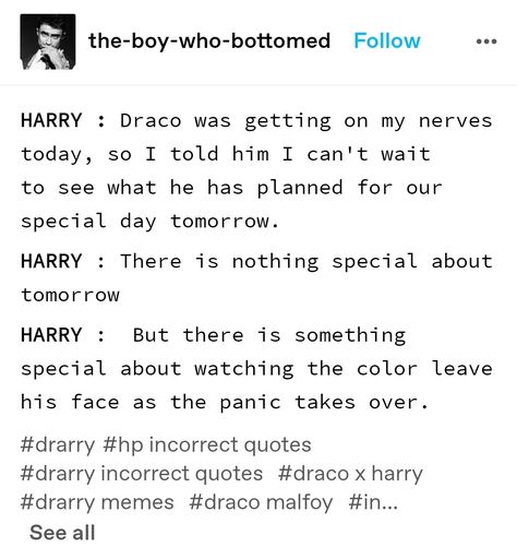 Harry Potter Incorrect Quotes Drarry, Harry Potter Incorrect Quotes Golden Trio, Harry Potter Headcannons Drarry, Drarry Incorrect Quotes, Drarry Comics, Harry Potter Texts, Funny Harry Potter Jokes, Cute Harry Potter, Harry Potter Memes Hilarious