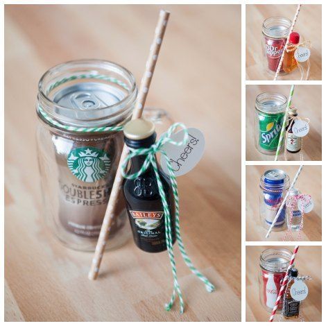 DIY Mason Jar Cocktail Gifts For Any Occasion | These mason Jar cocktail gifts are a fun and thoughtful - yet inexpensive - way to appreciate someone. Jar Cocktail Gifts, Mason Jar Cocktail Gifts, Mason Jar Cocktails, Mason Jar Diy Projects, Diy Cocktails, Cocktail Gifts, Mason Jar Gifts, Jar Diy, Jar Gifts