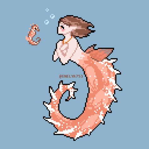 Seahorse Pixel Art, Seahorse Character Design, Axolotl Mermaid, Monster Ocs, Seahorse Mermaid, Mermaid Oc, Sea Man, Anime Cherry Blossom, Octopus Mermaid