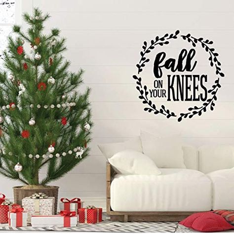 Christmas Wall Decal - Fall On Your Knees - Holiday Vinyl Stickers for Living Room, Family Room Decor or Home Decoration Christmas Wreath Wall, Fall On Your Knees, Giant Wall Art, Lettering Stickers, Wall Art Murals, Inspirational Wall Decals, Merry Christmas Wreath, Family Room Decor, Fox Decor