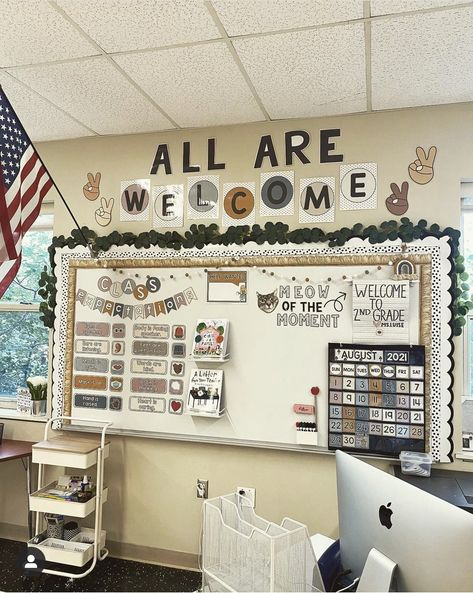 School Board Decoration Aesthetic, Class Aesthetic Decoration, Aesthetic School Board Decoration, Class Decoration Ideas Aesthetic, Special Ed Teacher Aesthetic, Mading Kelas Ideas, Mading Kelas Aesthetic Simple, Classroom Ideas Aesthetic, Class Board Decoration Ideas High School