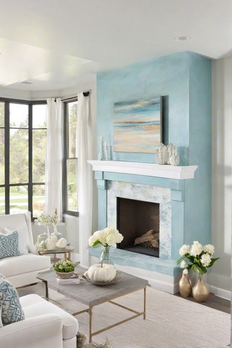 1. Beachy Vibes
2. Coastal Home Decor
3. Fireplace Inspiration
4. Interior Design Ideas Fireplace Colors, Beach House Fireplace, Seaside Interior, Best Wall Paint, Wall Paint Color, Light Oak Floors, Fireplace Room, Colorful House, Paint Fireplace