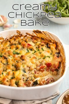 Food With Chickpeas, Chickpea Bake, Garlic And Herb Cream Cheese, Creamy Chickpea, Herb Cream Cheese, Bake Easy, Vegetarian Bake, Dried Parsley, Chick Pea