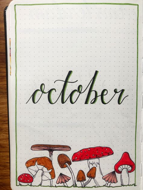 Bujo, bullet journal, journal, planner, October bujo, mushroom bujo theme, bujo theme,  bujo inspo, bujo ideas Fall Bujo Theme, October Bujo Theme, Mushroom Bujo, Mushroom Bullet Journal, Fall Bujo, October Bujo, October Bullet Journal, Bullet Journal October, Bullet Journal Monthly