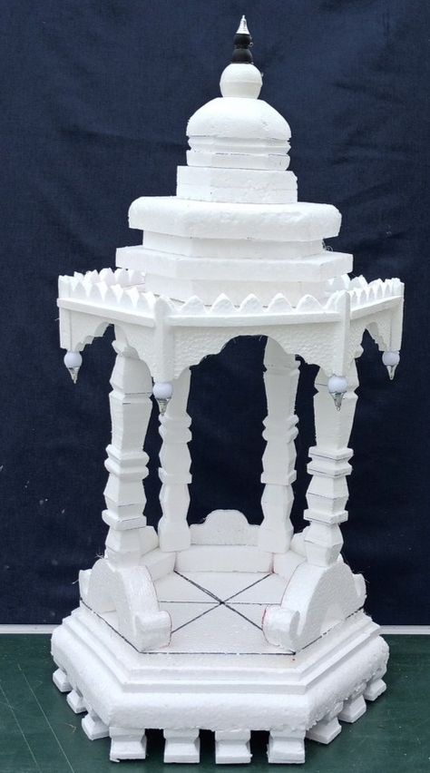 GanpatiTemple making ideas using thermocol Thermocol Craft Ideas, Thermocol Craft Diy, Small Mandir, Temple Craft, Eco Friendly Ganpati Decoration, Ganpati Decoration Ideas, Temple Ideas, Thermocol Craft, Animation Wallpaper