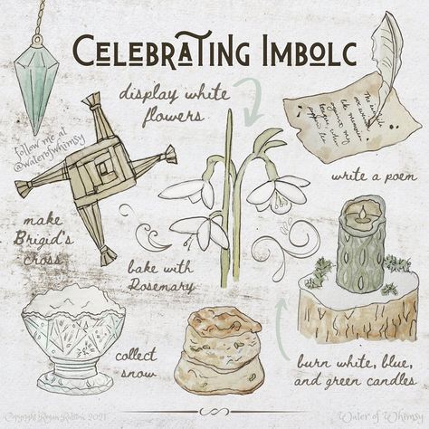 Water of Whimsy Art Shop on Instagram: “Imbolc, or Brigid’s Day, is derived from the traditional Gaelic festival, marking the beginning of Spring. Many Neopagans celebrate this…” Imbolc Activities, Water Of Whimsy, Wicca Holidays, Imbolc Ritual, Witchy Journal, Eclectic Witchcraft, Wiccan Sabbats, Cottagecore Witch, Whimsy Art