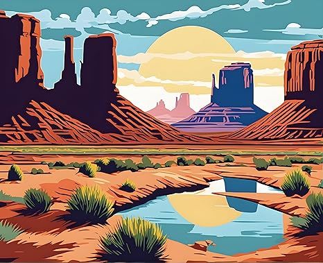 Amazon.com: Amazing Places OD (425) - Monument Valley, USA - Van-Go Paint-by-Number Kit 50x65cm w/o Frame Monument Valley Art, Artistic Quilts, Retro Paintings, Gum Leaves, Desert Life, Landscape Quilts, National Park Posters, Cartoon Background, Paint By Number Kits