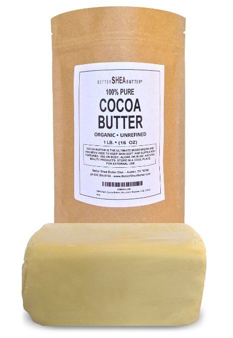 Organic Cocoa Butter - Includes a FREE Body Butter Recipes eBook - Incredible Natural Cocoa Scent - High in Anti-Oxidants and Fatty Acids - Moisturizing and Anti-Inflammatory - Reduces the Appearance of Stretch Marks - Melt it and Mix it with Raw Shea Butter and other Natural Oils in Your Own Body Butters, Lotion Bars, Lip Balm and Other Natural Skincare Recipes - 1LB (16oz) Skin Recipes, Raw Cocoa Butter, Whipped Lotion, Oils For Scars, Skincare Recipes, Organic Skin Care Recipes, Natural Skincare Recipes, Pure Cocoa Butter, Body Butters Recipe