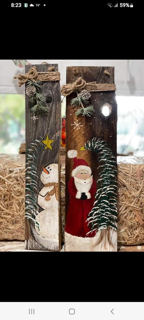 Picket Fence Crafts Wood Signs, Easy Pallet Crafts, Paint Snowman On Wood, Barnwood Paintings, Painting On Wooden Planks, Painted Christmas Signs, Christmas Paintings On Wood, Plank Crafts, Old Shutters Decor