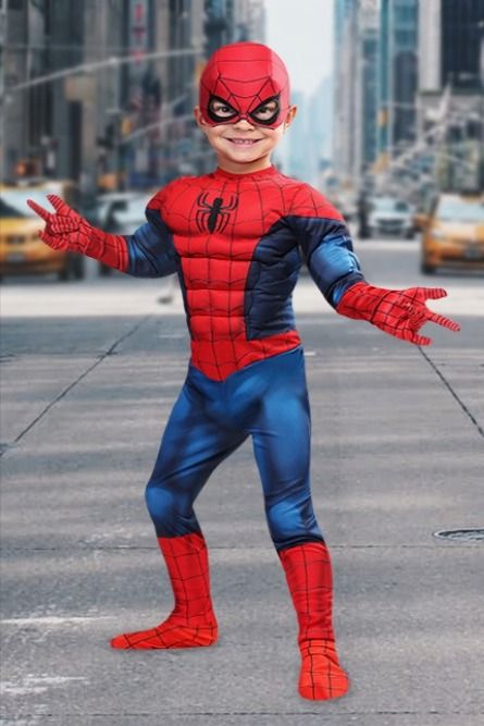 This costume comes in the form of a jumpsuit printed with all of Spider-Man's outfit details, including a padded chest and arms, making your little guy look like a little buff superhero! The mask for this costume is a soft felt-backed printed fabric, with an elastic band around the back. #spiderman_costumes #halloween_costumes Buff Superhero, Spiderman Costumes, Toddler Boy Costumes, Spider Man Costume, Toddler Costumes, Boy Costumes, Costumes Halloween, Printed Jumpsuit, Mens Costumes