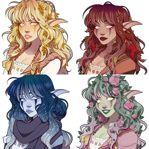 Fey'ri Dnd, Dnd Characters Eladrin, Eladrin Character Design, Fae Oc Art, Dnd Eladrin Elf, Nymph Art Character Design, Fey Character Design, Spring Eladrin Female, Dnd Character Design Female Elf