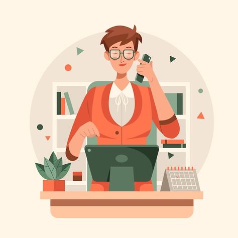 Flat illustration for secretary's day ce... | Free Vector #Freepik #freevector #woman-worker #profession #occupation #female-worker Secretary Illustration, Secretary's Day, Design Animation, Flat Illustration, Flat Design, Graphic Resources, Vector Free, Design, Art