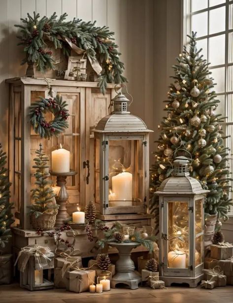 Christmas Tree Decor Ideas Traditional, Masculine Christmas Tree Decorations, Simple Vintage Christmas Tree, Winter Theme Christmas Tree, Christmas Decor Ideas For Porch, Farmhouse Christmas Tree Ideas 2023, Country Christmas Porch Decorating Ideas, Xmas Lanterns Ideas, Country Christmas Tree Ideas