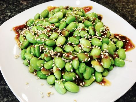 Teriyaki Edamame Edamame Side Dish, Teriyaki Edamame, Vegan Side Dishes, Vegan Sides, Edamame, Black Eyed Peas, Side Dish, Party Food, Peas