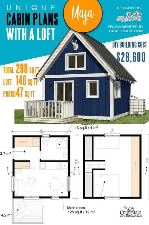 Small Wood Cabin Plans, Tiny Cabin Floor Plans With Loft, Scandinavian Style Cabin, Tiny House With Loft Floor Plans, Small Cottage With Loft, Tiny House Floor Plans With Loft, Small Cabin Floor Plans With Loft, Cabins With Loft, Simple Cabin Floor Plans