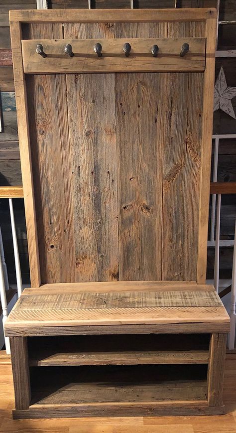 Cowboy's Barnwood Furniture Gallery Rustic Hall Trees, Barn Wood Cabinets, Barn Wood Mirror, Beveled Glass Doors, Modern Industrial Furniture, Wood Wagon, Rustic Books, Diy Coat Rack, Rustic Bookshelf