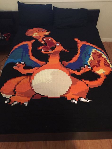 Pokemon Afghan, Crochet Pokemon Blanket, Pokemon Quilts, Gamer Quilt, Pokémon Blanket, C2c Pokemon, Crochet Video Game, Pokemon Quilt, Game Sprite