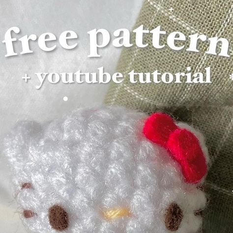 Crochet Mini Hello Kitty Free Pattern, Hello Kitty Crochet Keychain Pattern, Crochet Hello Kitty Tutorial, Hello Kitty Keychain Crochet Free Pattern, Crochet Hello Kitty Pattern, How To Crochet Hello Kitty, Hello Kitty Pattern Crochet, Free Hello Kitty Crochet Patterns, Crochet Hello Kitty Keychain