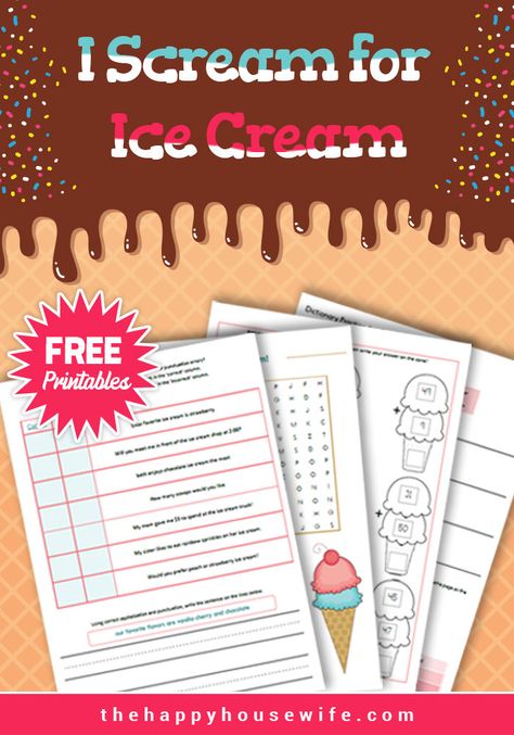 Ice Cream Bingo Printable Free, Bingo Printable Free, National Ice Cream Day, Happy Housewife, Ice Cream Day, Home Schooling, Bingo Printable, July 18th, Free Printable Worksheets