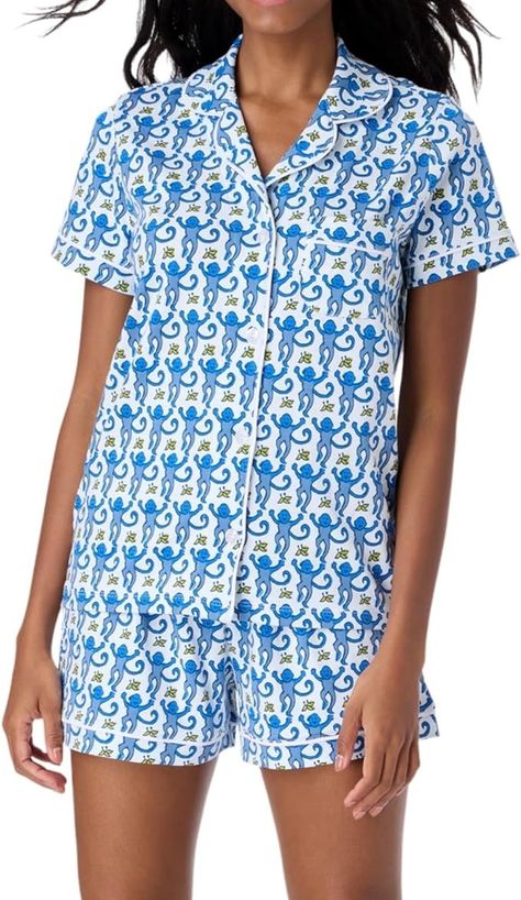 Zelbuck Womens Pajamas Set 2 Piece Button Down Monkey Bunny Shorts Set Y2k Roller Dupes Rabbit Preppy Loungewear Pjs Blue at Amazon Women’s Clothing store Y2k Pajamas, Bunny Shorts, Floral Pajama Set, Blue Monkey, Y2k Shorts, Monkey Print, Short Loungewear, Roller Rabbit, Floral Pajamas