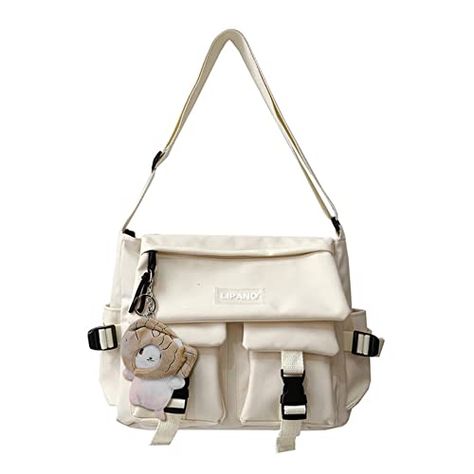 FORTEXO Aesthetic Messenger Bag with Stuffed Pendant and Pins Kawaii Crossbody Bag for Women nylon Messenger Bag Messenger Bag Aesthetic, Cute Messenger Bag, Cute Messenger Bags, Kawaii Items, Girls Messenger Bag, Cute Crossbody Bags, Casual Crossbody Bag, Student Bag, Bags Aesthetic