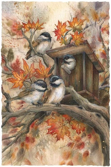 Jody Bergsma, Bird Painting Acrylic, Autumn Art Print, Fairy Illustration, Landscape Drawings, Bird Pictures, Fall Pictures, Pretty Birds, Limited Edition Art Print