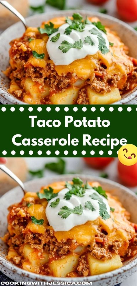 Looking for a delicious weeknight meal? This Taco Potato Casserole Recipe combines savory beef and hearty potatoes for a mouthwatering dish. It's an easy dinner idea that the whole family will love. Taco Potato Casserole, Yummy Casserole Recipes, Easy Family Dinner, Beef Hash, Hearty Casseroles, Best Casseroles, Potatoe Casserole Recipes, Ground Beef Casserole, Creamy Potato