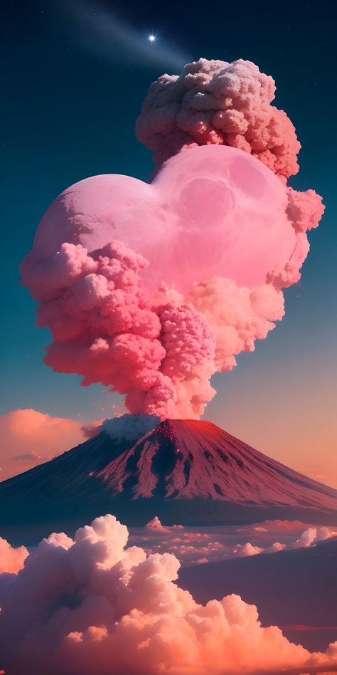 Volcano Artwork, Volcano Aesthetic, Pink Volcano, Volcano Painting, Volcano Wallpaper, Volcano Drawing, Volcano Art, Volcano Eruption, Island Wallpaper