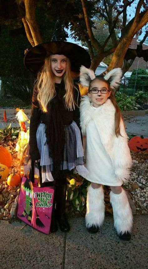 White Wolf and Witch! White Wolf Costume, Womens Wolf Costume, Girls Wolf Costume, Costume Wolf Kids, Ware Wolf Costume, Female Ware Wolf Costume, Wolf Costume, Fall Crafts For Kids, White Wolf