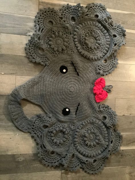 Beautiful elephant rug perfect for a nursery or elephant themed bathroom.  Pattern by IraRott Crochet Elephant Rug, Elephant Rug, Beautiful Elephant, Themed Bathroom, Crochet Elephant, Pet Toys, Amigurumi, Elephant, Nursery