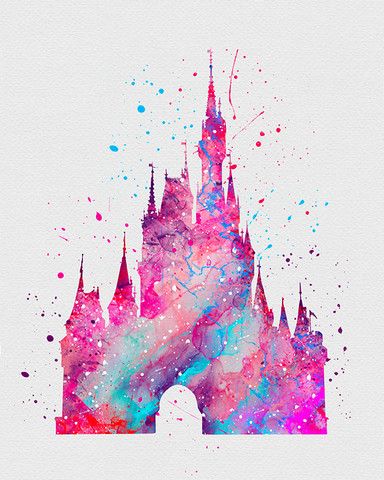 Girls Watercolor Art - VIVIDEDITIONS Disney Castle, The Castle, Cinderella, Castle, Paint, Disney, Purple, Pink, Blue