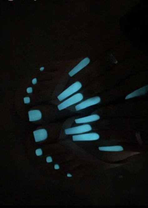 Glow In The Dark Pedicure, Blue Glow In The Dark Nails Acrylic, Glow In The Dark French Tip Nails, Blue Glow In The Dark Nails, Glowing Nails, Dark Acrylic Nails, Glow In The Dark Nails, Nails Styles, Ombre Acrylic