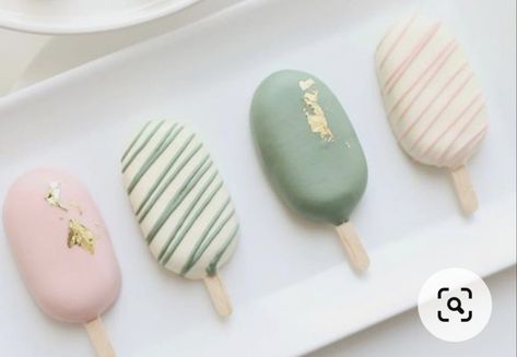 Green And Gold Cakesicles, Sage Green And White Cake, Gold Cakesicles, Green And White Cake, Cookie Pucks, Dipped Treats, Sage Green And Gold, Cake Popsicles, Cake Mini