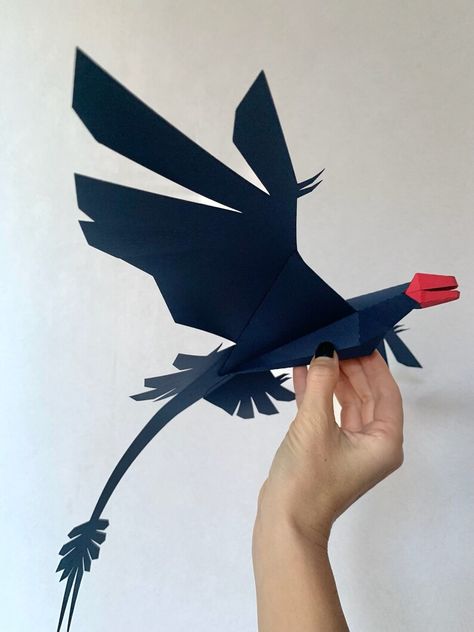 Microraptor Make Your Own 3D Paper Mobile Wall Art Dragon - Etsy Ukraine Arts And Crafts For Adults Projects, Dragon Party Decorations, Fantasy Crafts, Bird Paper Craft, Paper Mobile, Bags Making, Art Dragon, Cardboard Sculpture, Dragon Party