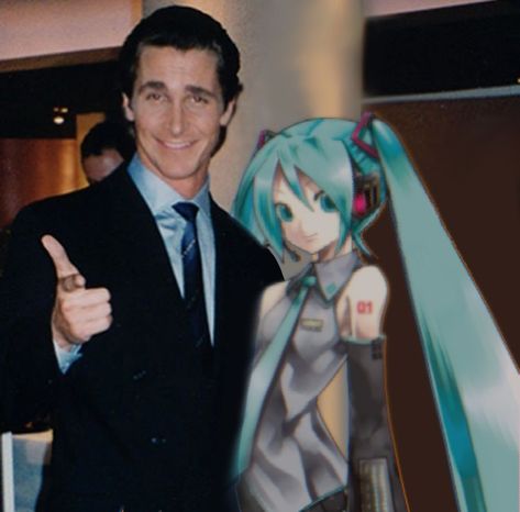 Christian Bale and hatsune miku holllllyy shit Miku And Jesus, Christian Bale, Hatsune Miku, Vocaloid, Mario, Jesus, Media, Quick Saves