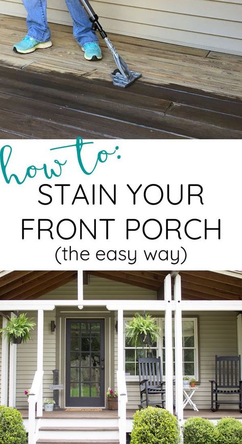 How to refinish your old wood front porch. We used Behr Cordovan Brown and Pinto White stains. The HomeRight Paint Stick helped us update our farmhouse front porch the easy way! Beam Front Porch, Stairs Remodel, Old Stairs, Porch Kits, Porch Wood, Front Porch Makeover, Farmhouse Front Porch, Porch Paint, Building A Porch