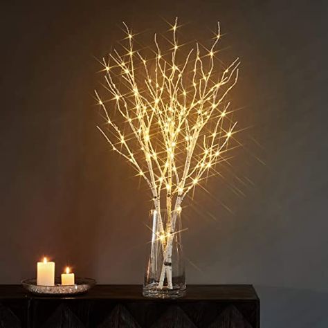 Artificial Tree Branches, Warm White Fairy Lights, White Fairy Lights, White Branches, Warm White Lights, Twig Branch, Lighted Branches, Unique Christmas Decorations, Indoor String Lights