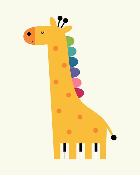 Andy Westface, Piano Pictures, Rainbow Animals, Giraffe Illustration, Piano Art, 동화 삽화, Black Keys, Beautiful Music, Kids Room Art