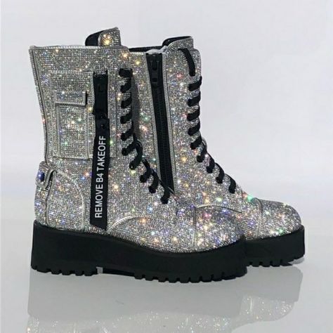 Sparkly Combat Boots, Thigh High Combat Boots, Holographic Boots, Glitter Combat Boots, Bling Boots, Tall Combat Boots, Rocker Boots, Pretty Boots, Sparkly Boots