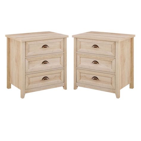 Storage Living Room, Farmhouse Nightstand, Oak End Tables, Walker Edison Furniture, Three Drawer Nightstand, Nightstand Set, Nightstand Set Of 2, Farmhouse Frames, 3 Drawer Nightstand