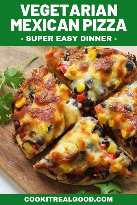 Vegetarian Mexican Pizza, Vegetarian Pizza Recipe, Vegetarian Mexican Recipes, Pizza Buffet, Vegetarian Mexican, Make Your Own Pizza, Mexican Pizza, Red Bell Peppers, Meatless Dinner